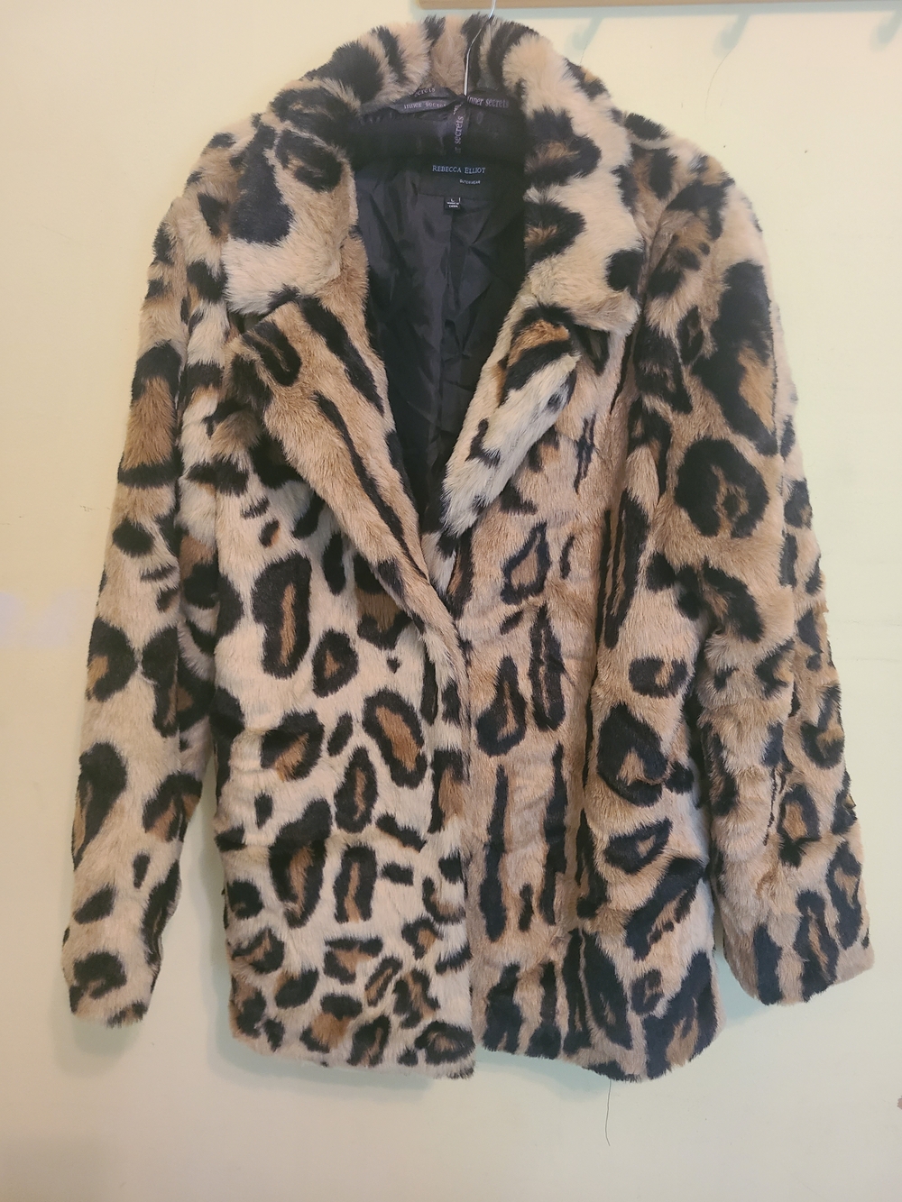 Rebecca Elliot Leopard-Print Faux Fur Jacket in Tan & Black